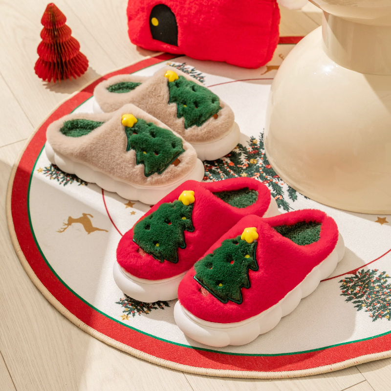 クリスマスツリー柄 レディース スリッパ ホーム フラット  - Shoe Tree のレビューと価格